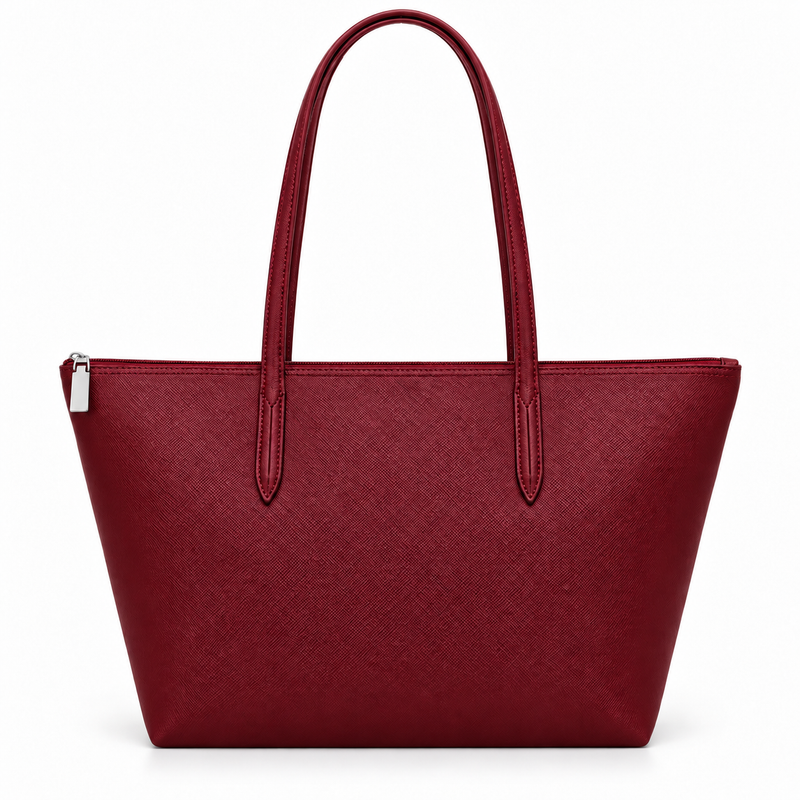 Wine Red Leather Canvas Tote Bag-4