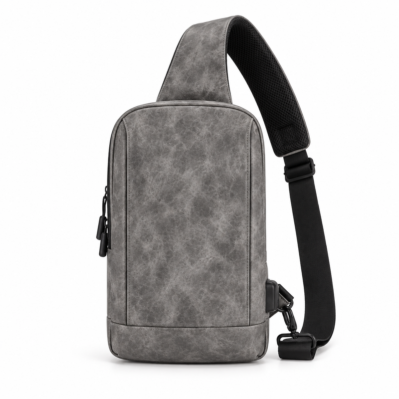Grey Textured Crossbody Sling Shoulder Bag-3