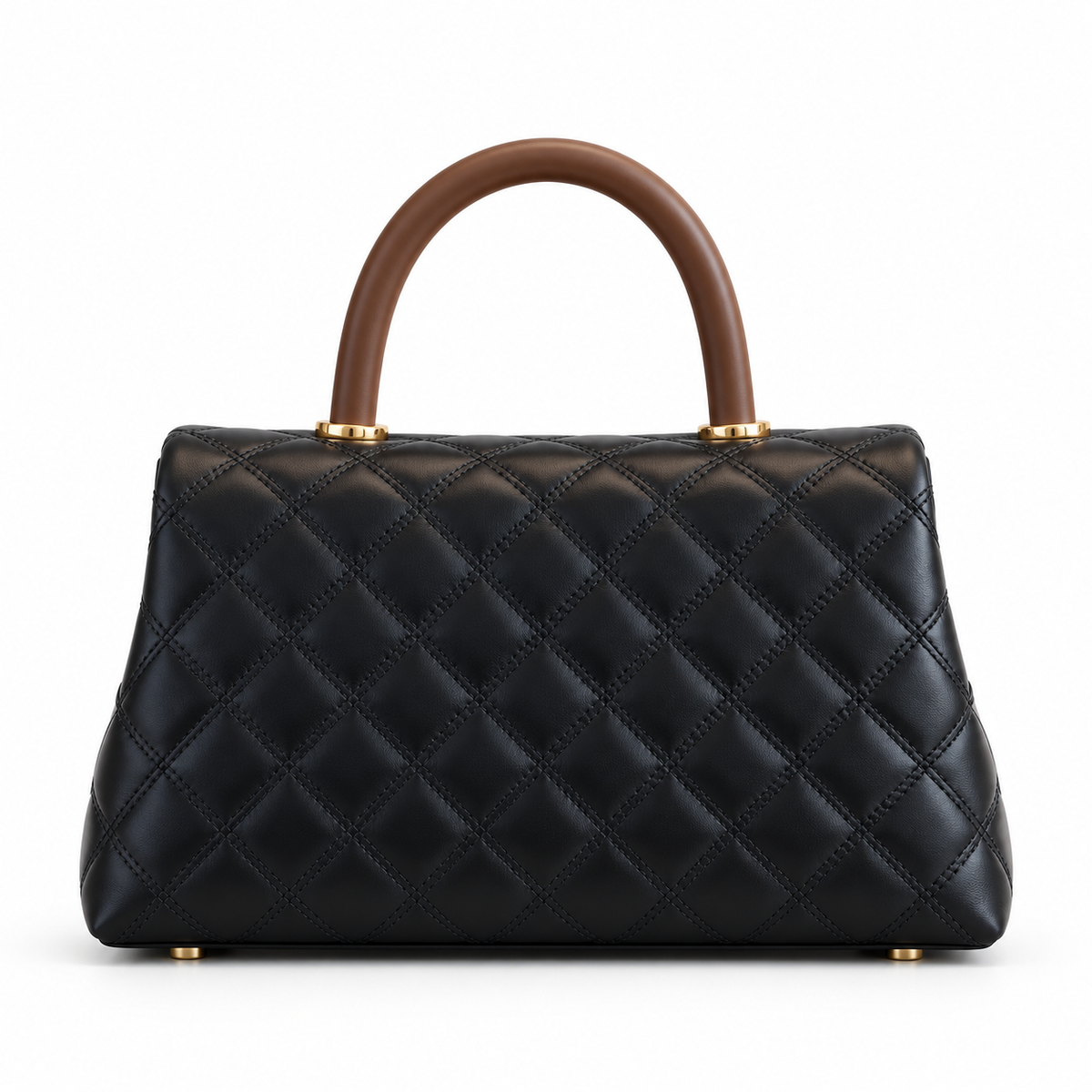 Black Quilted Leather Satchel With Embellishments-2