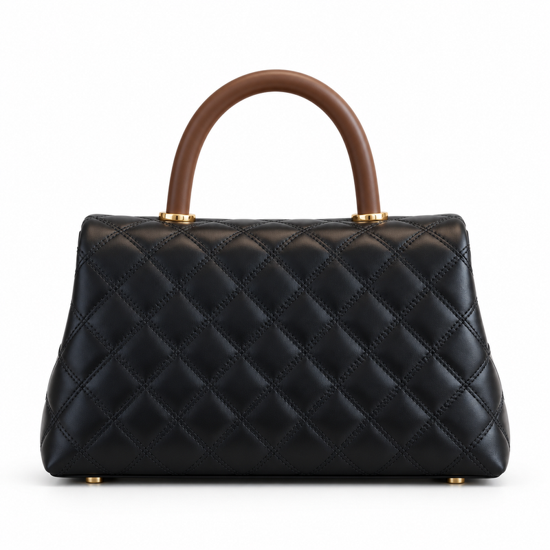 Black Quilted Leather Satchel With Embellishments-2