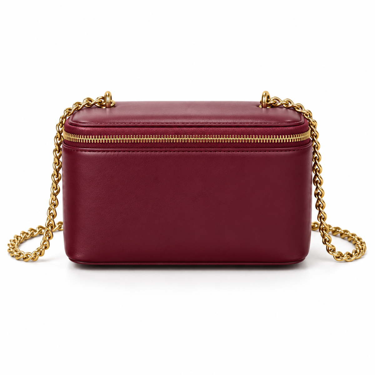 Burgundy Vegan Leather Chain Crossbody Bag-2