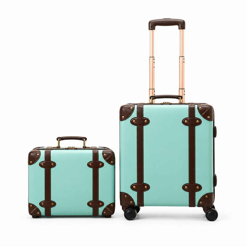 Mint Green Vintage Two Piece Luggage-4