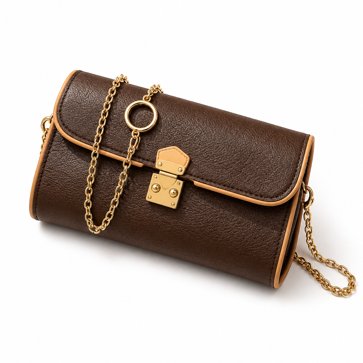 Vintage Brown Textured Leather Chain Crossbody Clutch Bag-3
