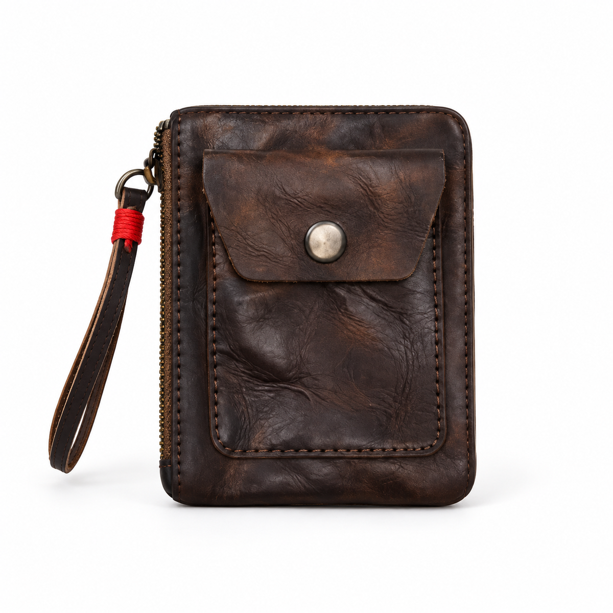 Vintage Coffee Textured Zip Around Wristlet-2