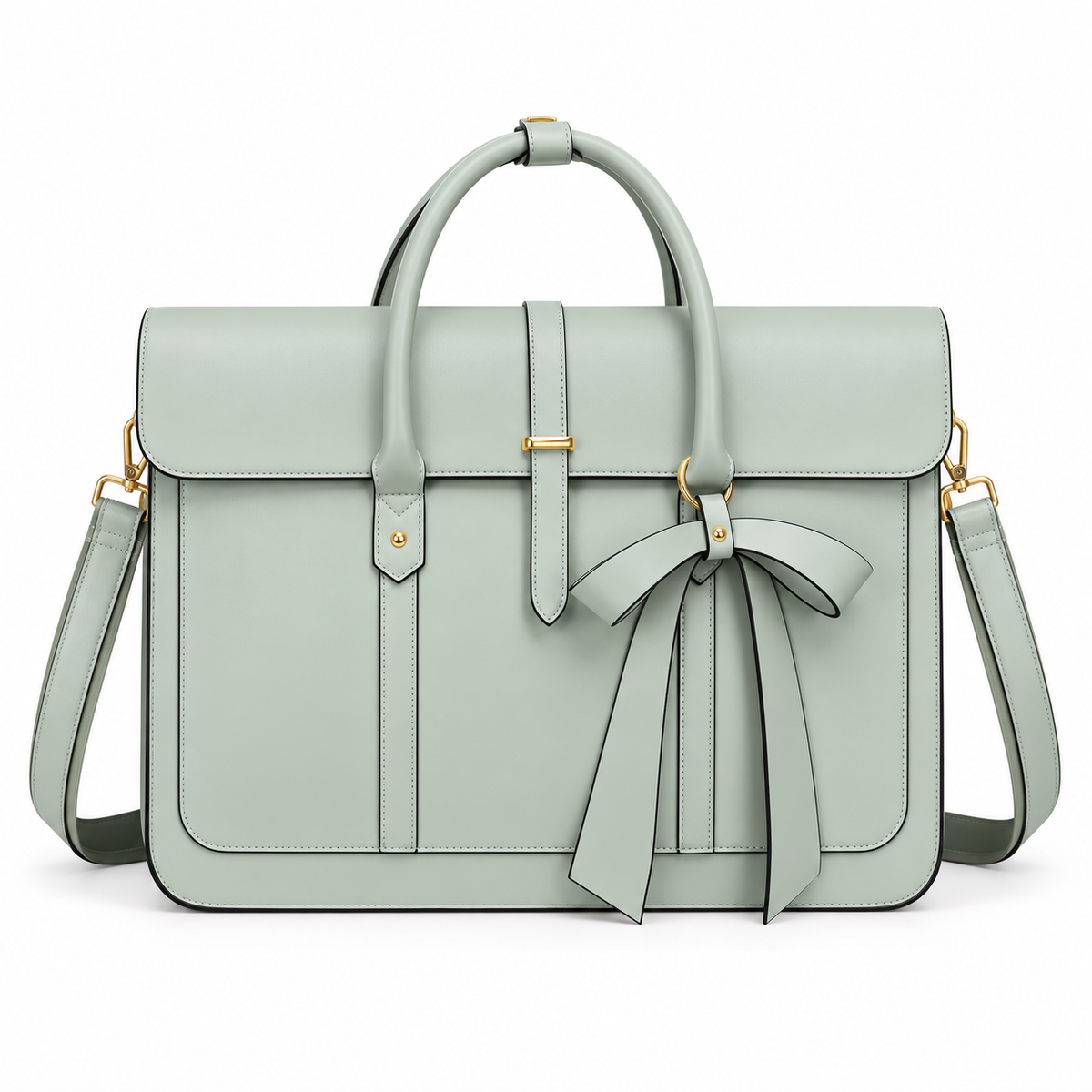 Sage Green Bow Leather Laptop Bag-4