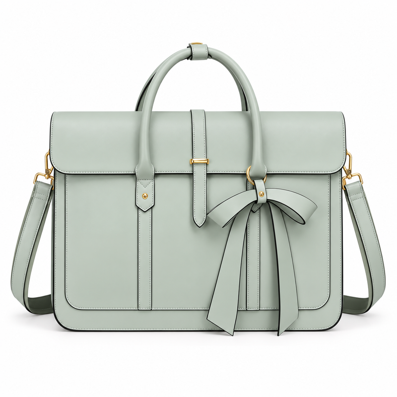 Sage Green Bow Leather Laptop Bag-4
