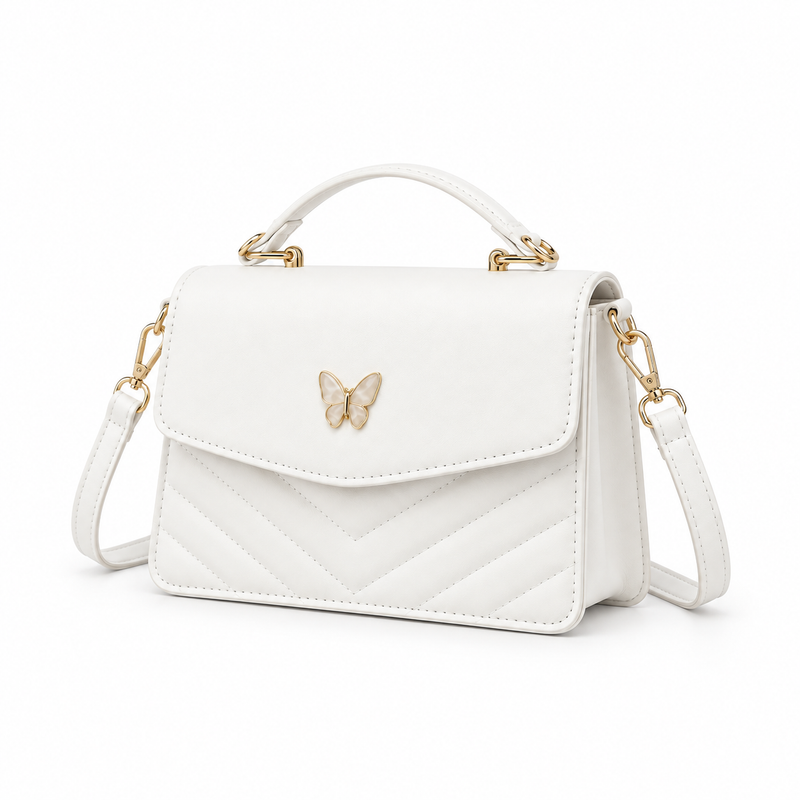 Elegant White Butterfly Quilted Shoulder Handbag-2