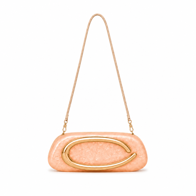 Apricot Pearl Acrylic Shoulder Clutch Bag-4
