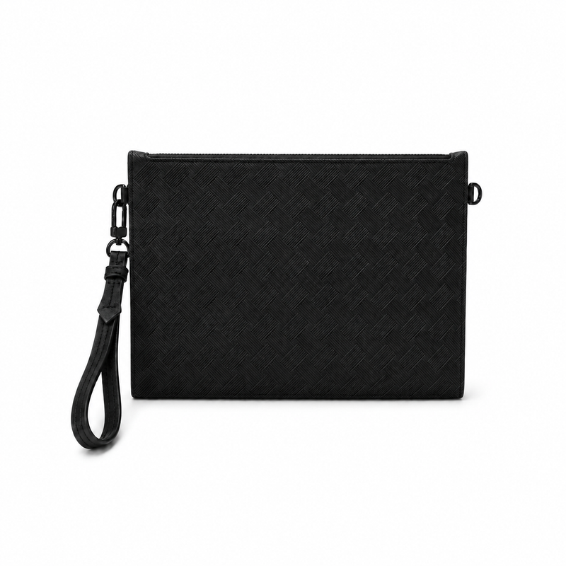 Men’s Black Textured Leather Wristlet Zipper-3