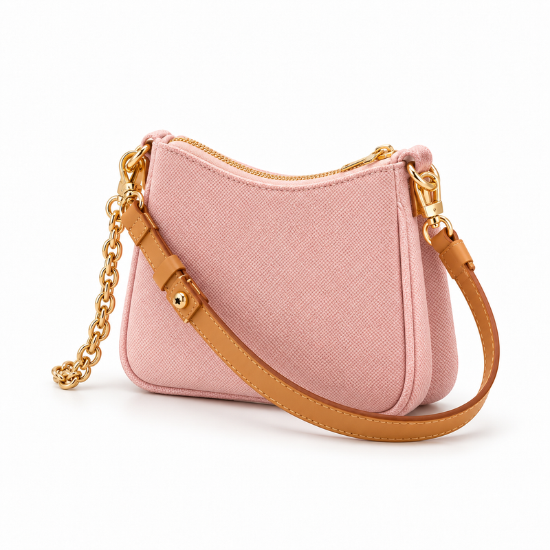 Blush Pink Textured Chain Shoulder Bag-2