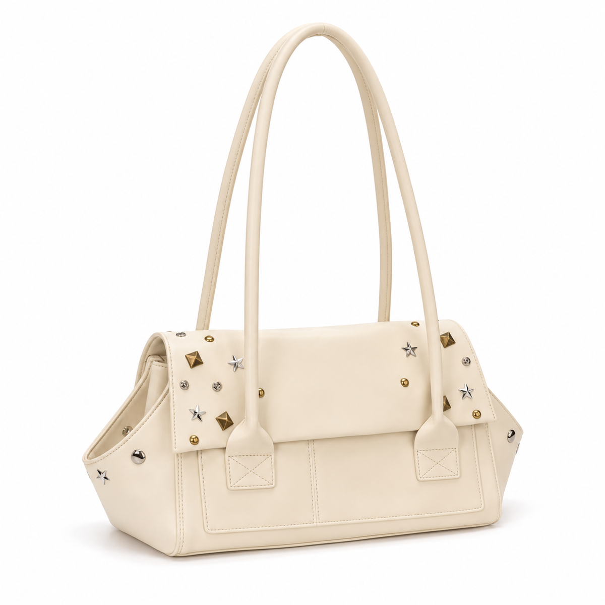 Vintage Ivory Studded Long Handle Shoulder Bag