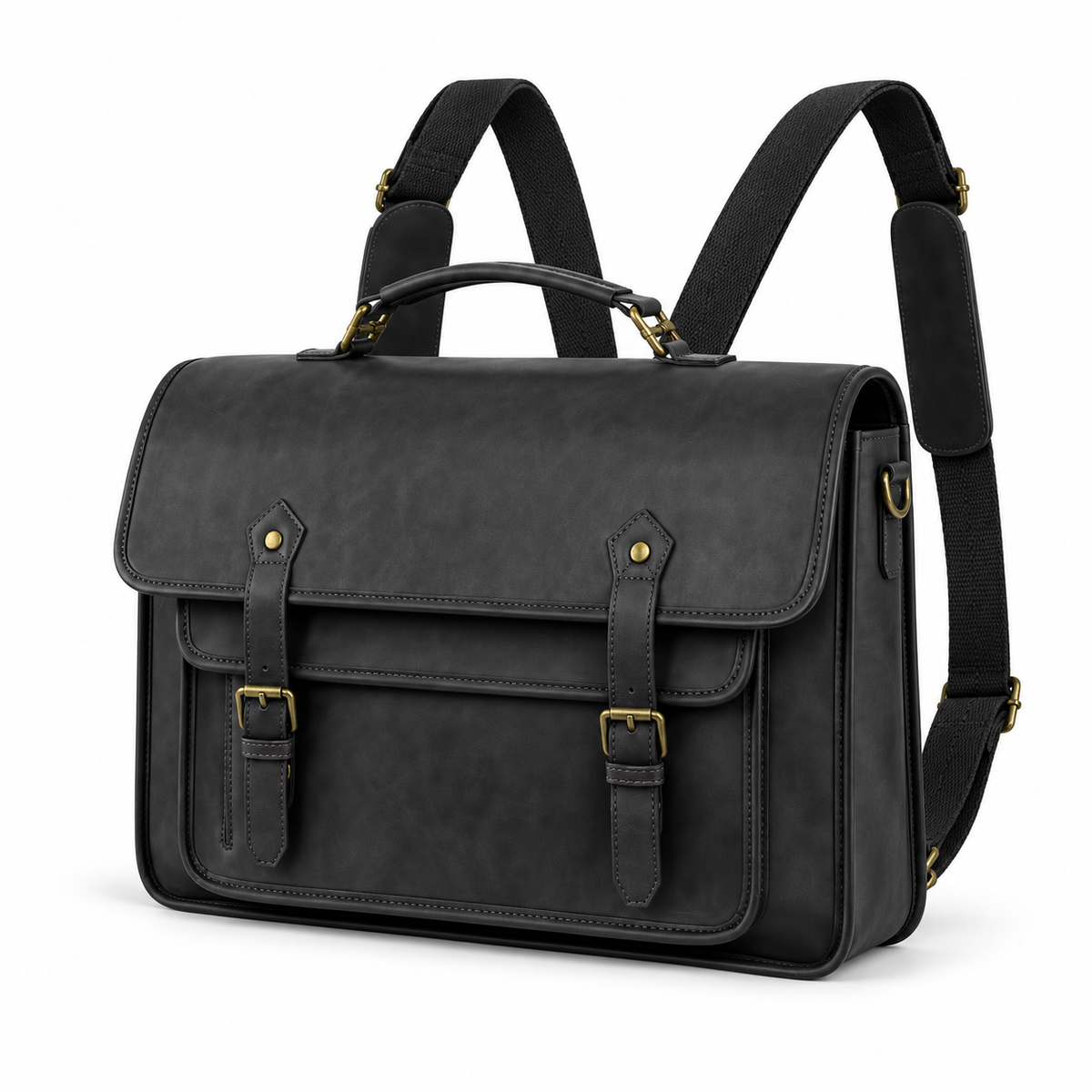 Classic Black Leather Briefcase Backpack Bag-3