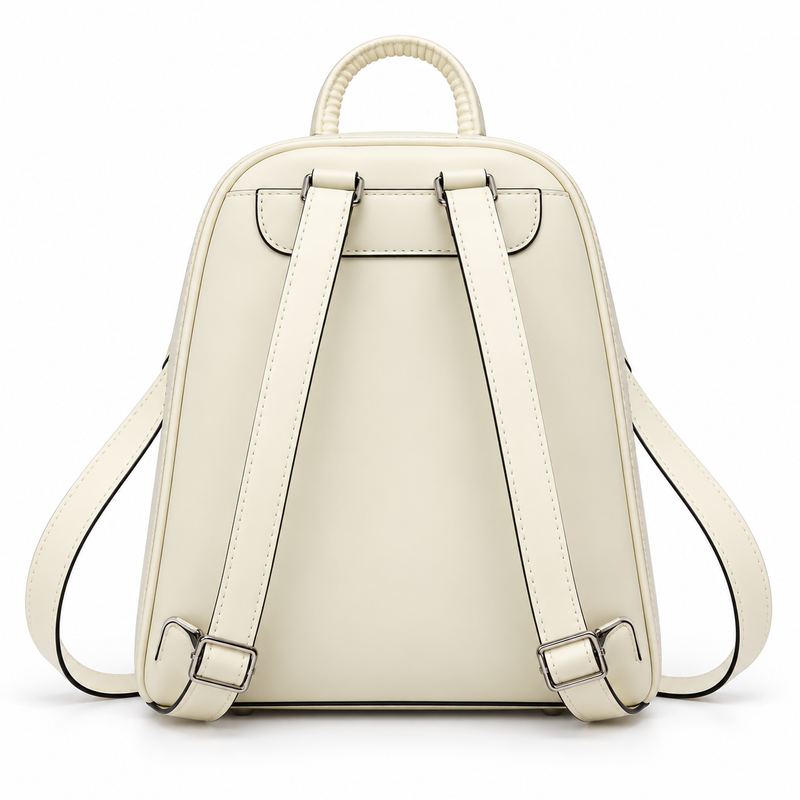 Ivory Structured Backpack With Silver Detail-2