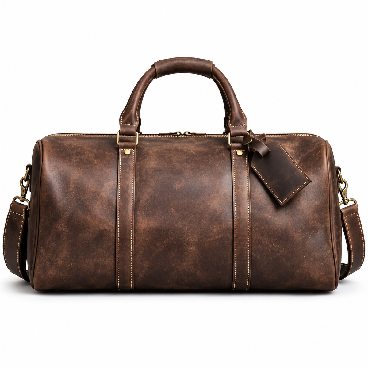 Vintage Dark Brown Leather Duffel Bag-2