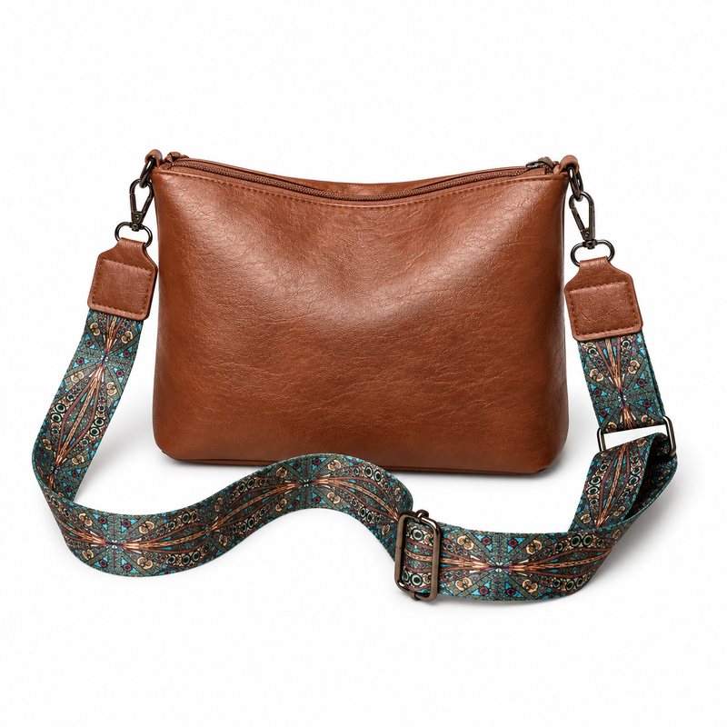 Brown Crossbody Bag With Paisley Strap-2