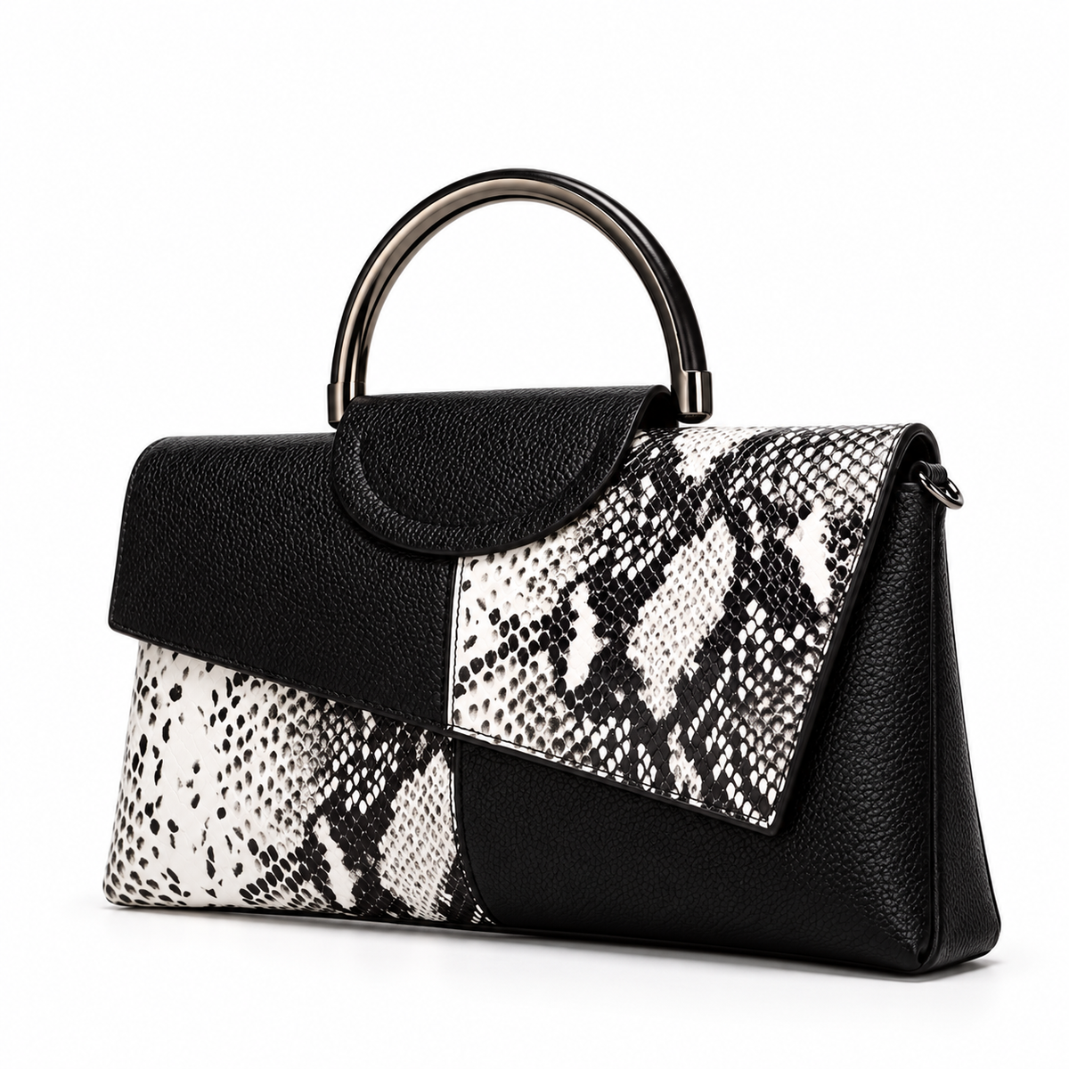 Black White Snakeskin Leather Evening Clutch-3