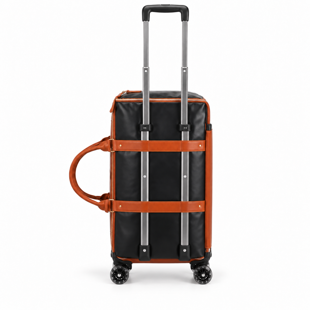 Black Brown Trim Wheeled Travel Duffel-2