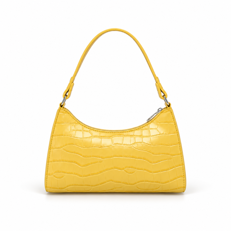 Yellow Crocodile Texture Shoulder Handbag Purse-2