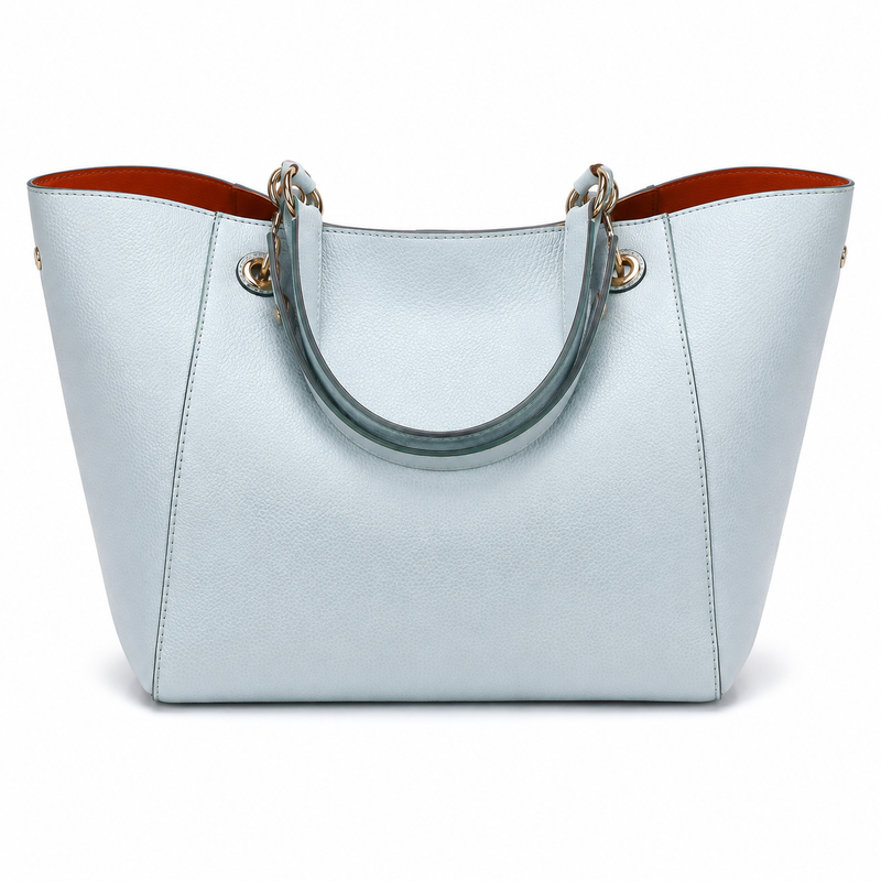 Women’s Light Blue Textured Tote Handbag with Double Handles-3