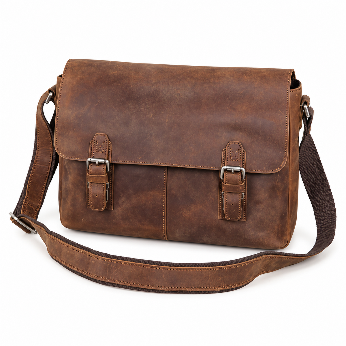 Vintage Brown Leather Shoulder Messenger Bag-3