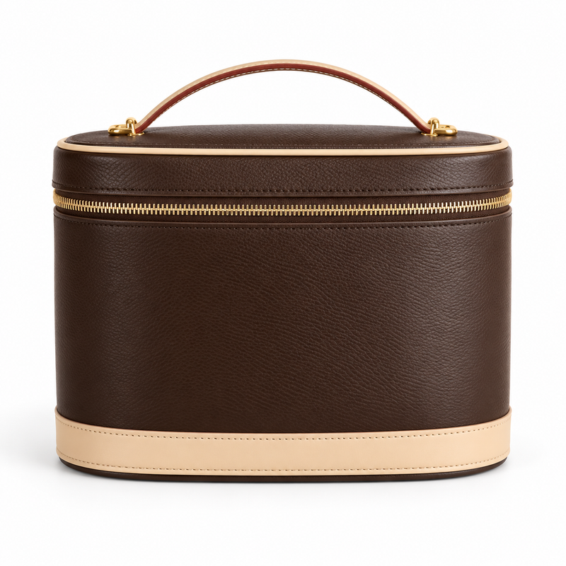 Chocolate Brown Vegan Leather Vanity Bag-2