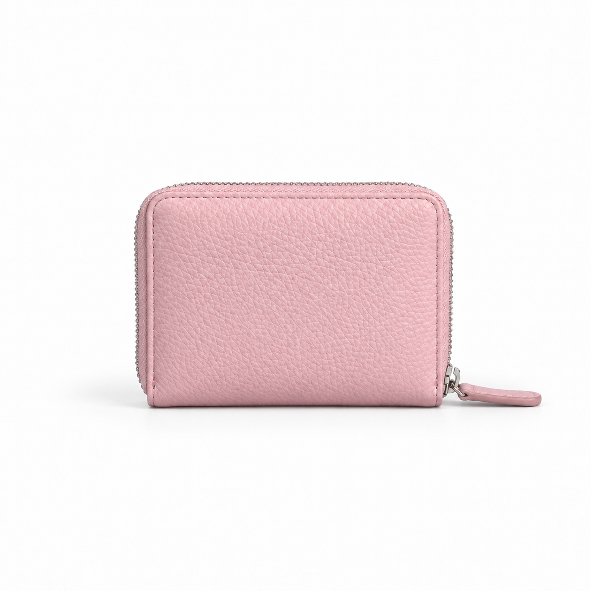 Pink Pebbled Leather Zip-Around Compact Wallet-2