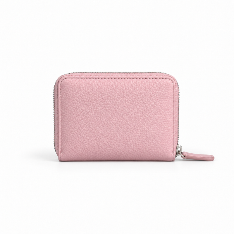 Pink Pebbled Leather Zip-Around Compact Wallet-2