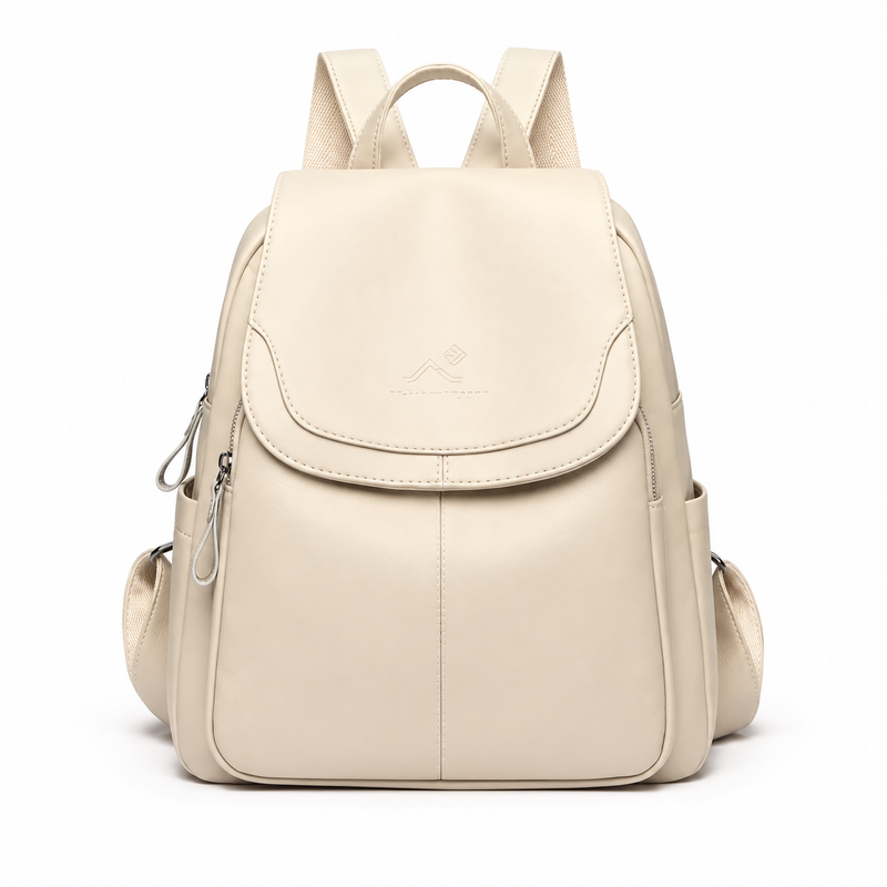 Elegant Cream Flap Backpack For Women-4
