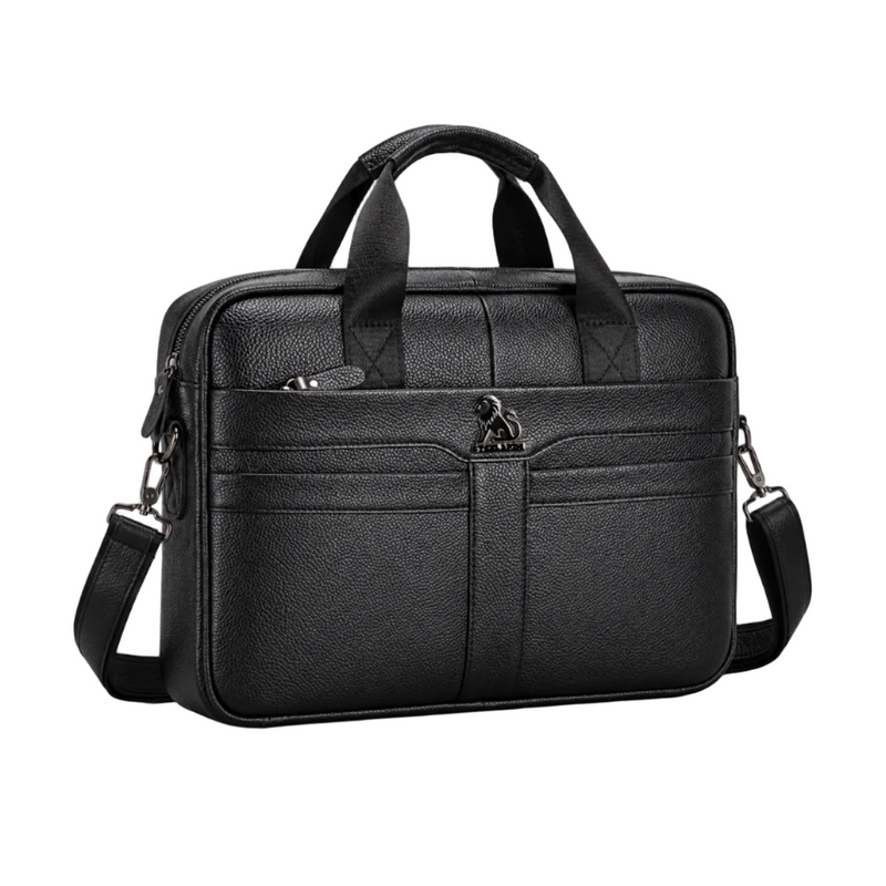 Classic Black Leather Briefcase With Strap-1