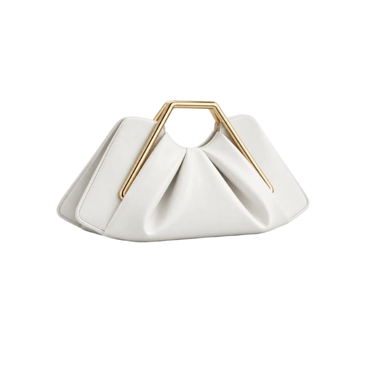 White Leather Evening Clutch Golden Handles