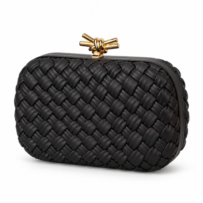 Black Woven Clutch With Gold Clasp-3