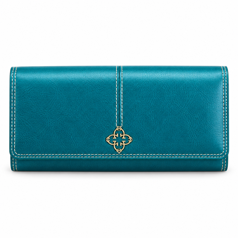 Elegant Teal Wallet With Gold Detail-4