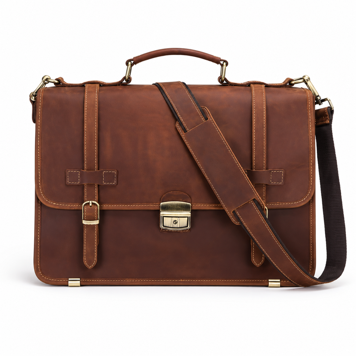 Vintage Brown Leather Briefcase With Lock-3