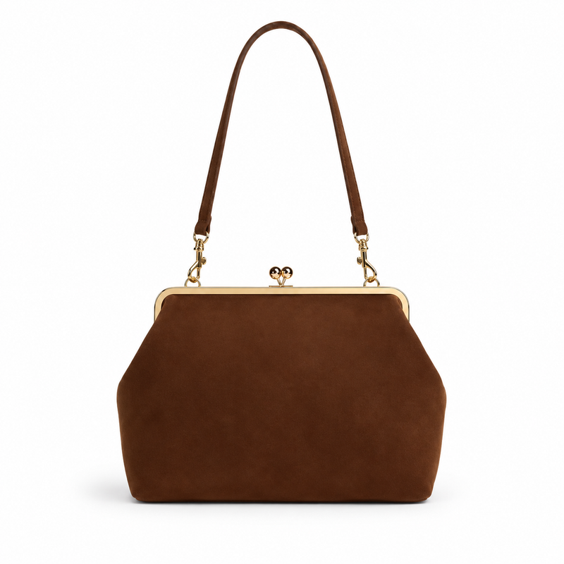 Vintage Brown Kiss Lock Clutch Bag-2