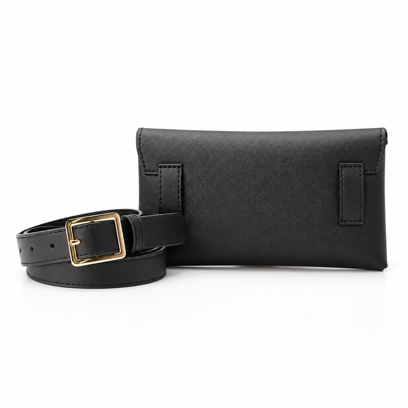 Classic Black Envelope Flap Waist Bag-2