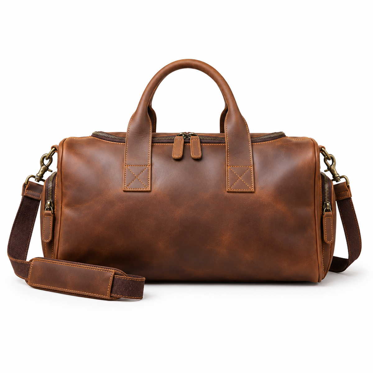 Vintage Brown Overnight Duffel Travel Bag-2