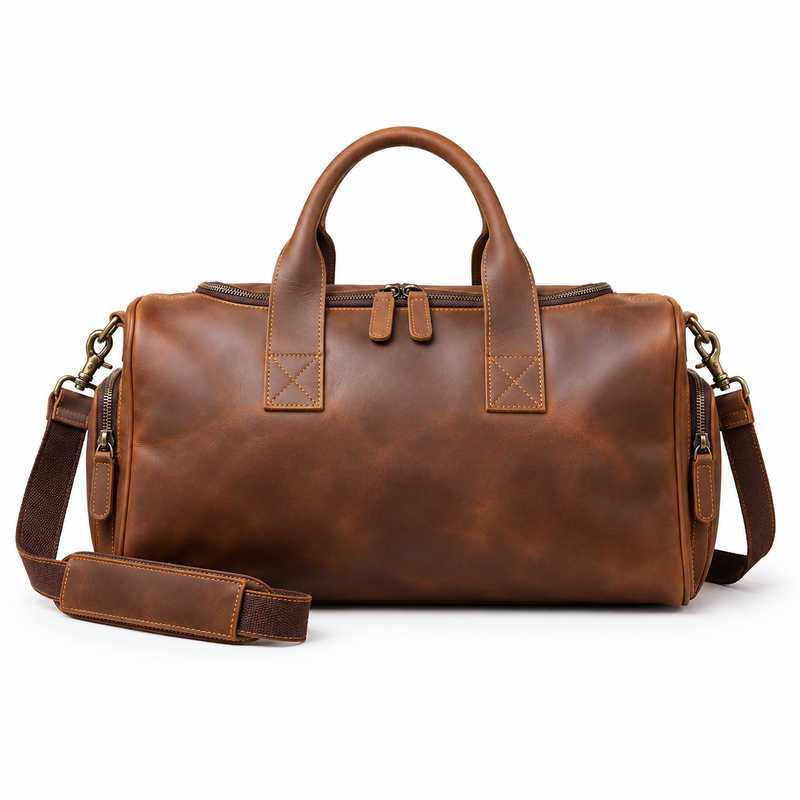 Vintage Brown Overnight Duffel Travel Bag-2