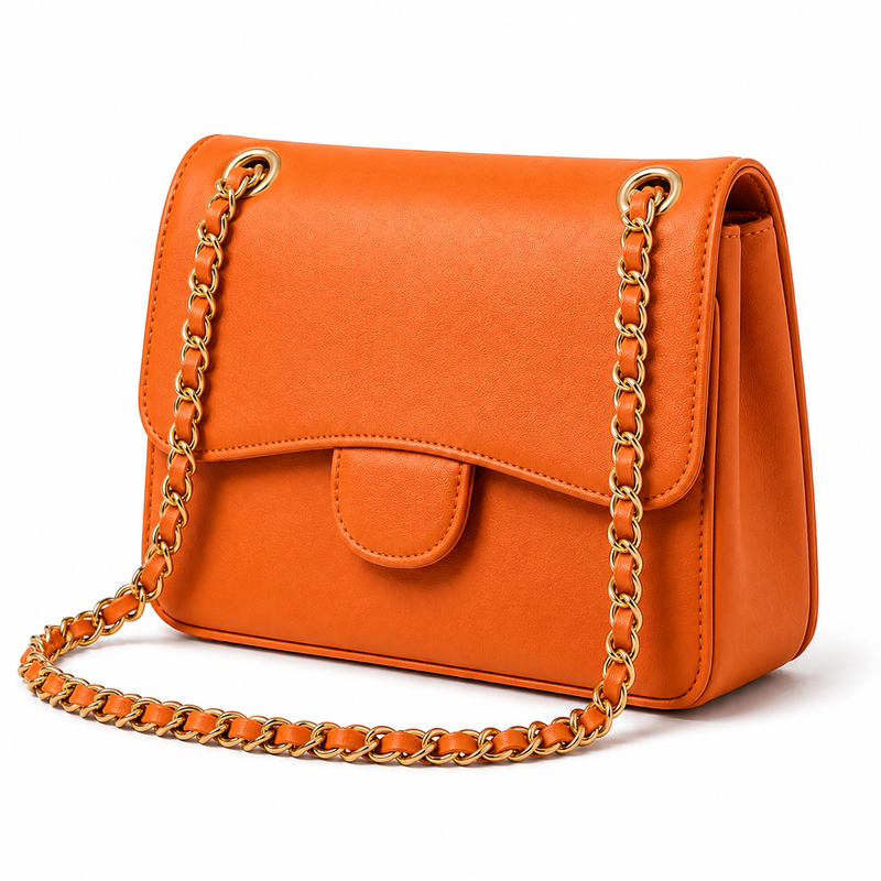 Orange Chain Strap Flap Shoulder Bag-4