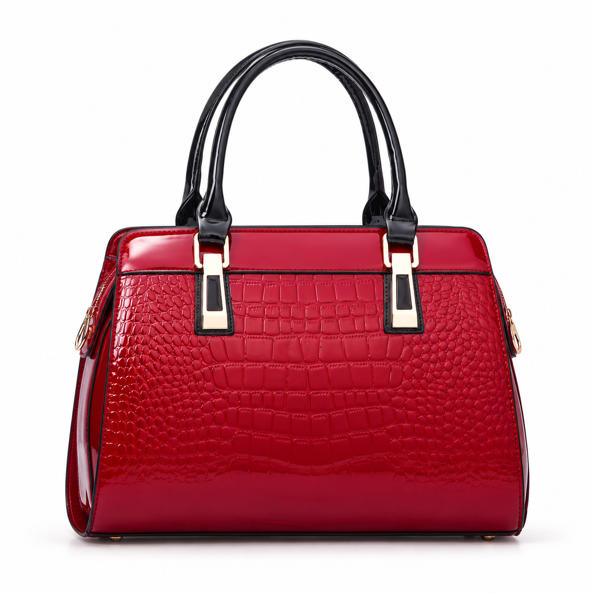 Glossy Red Crocodile Embossed Handle Handbag-2