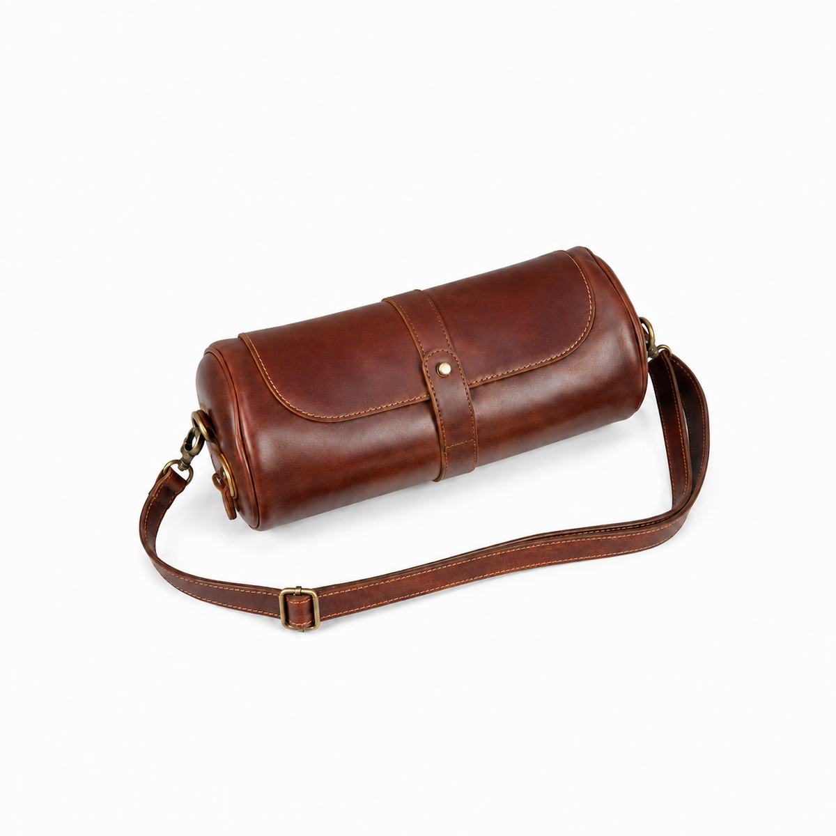 Vintage Brown Leather Barrel Crossbody Bag-2