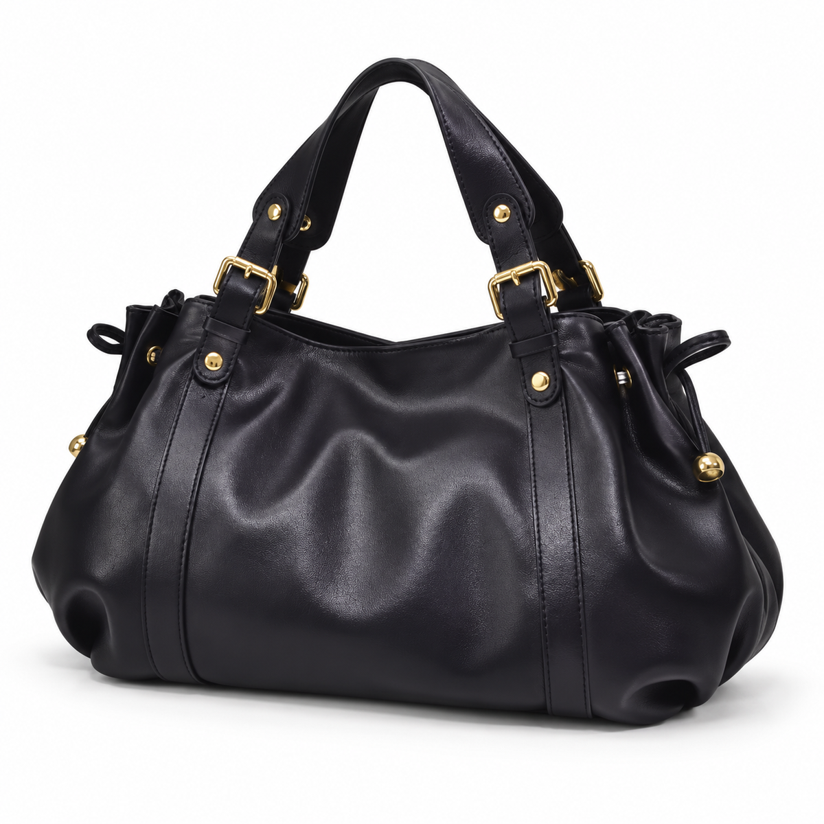 Elegant Black Handbag With Gold Accents-3