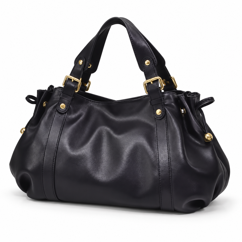 Elegant Black Handbag With Gold Accents-3