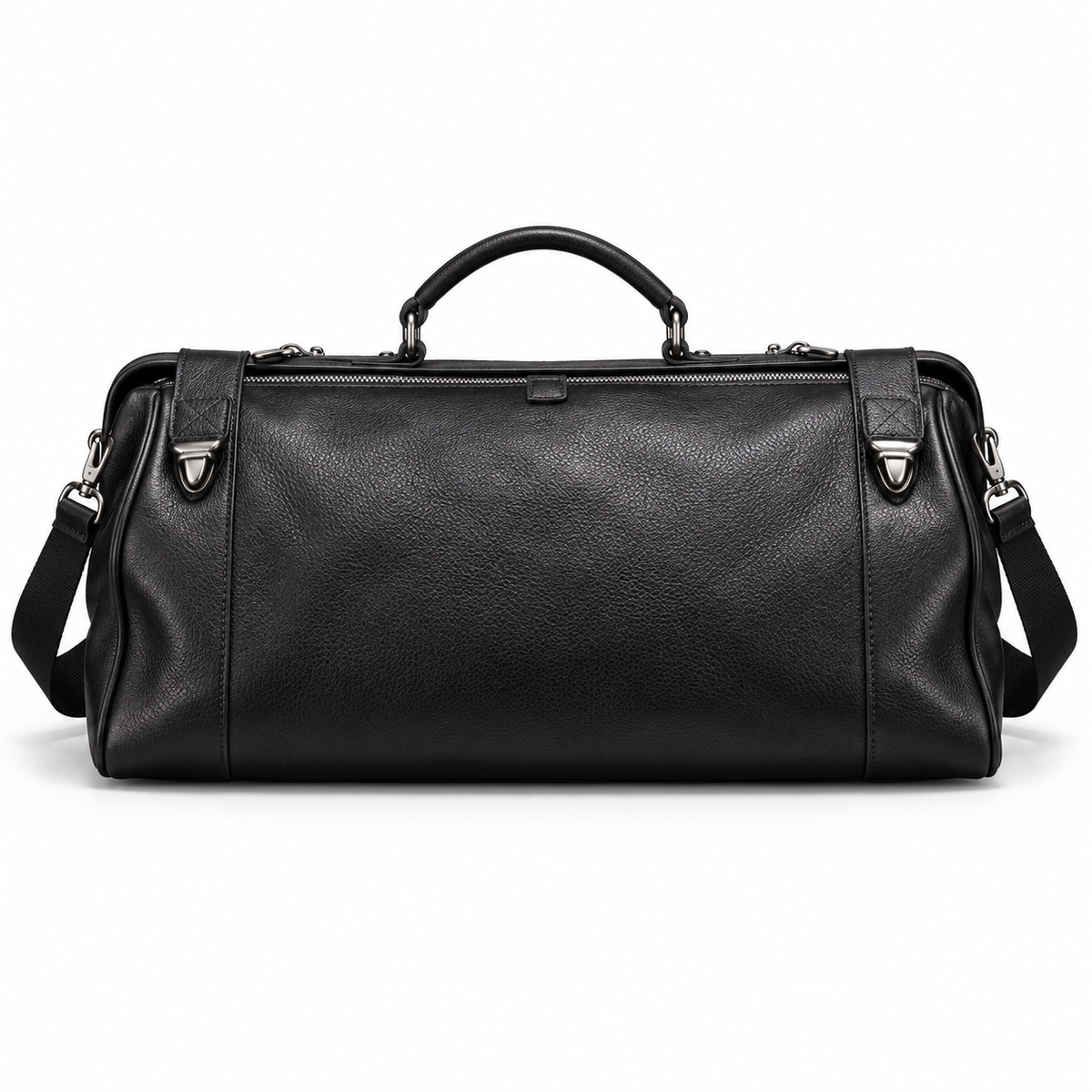 Classic Black Leather Travel Duffel Bag