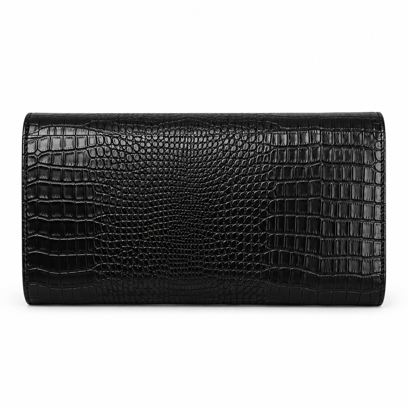 Black Crocodile Embossed Envelope Evening Clutch-2