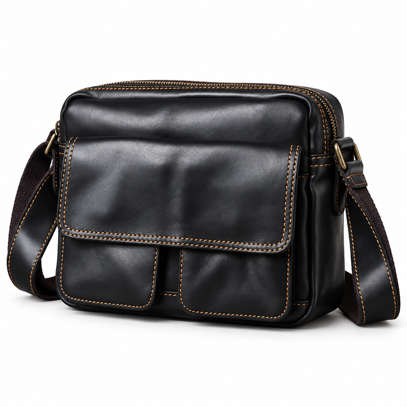 Classic Black Leather Satchel Shoulder Bag-3