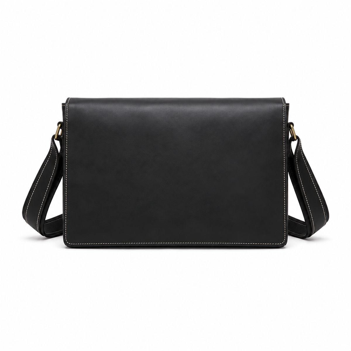 Classic Black Leather Laptop Messenger Bag