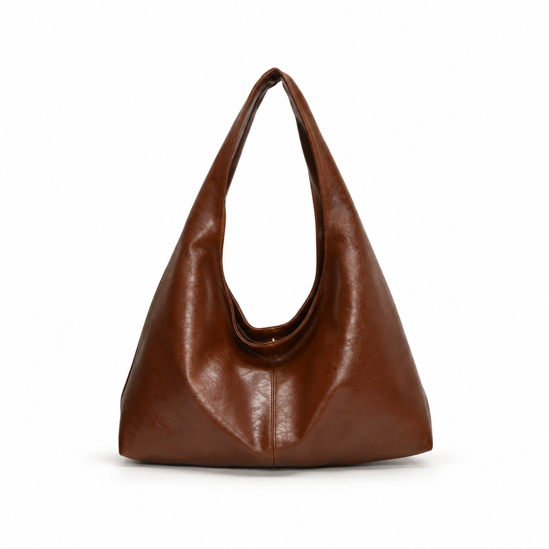 Brown Slouchy Leather Hobo Shoulder Bag-2