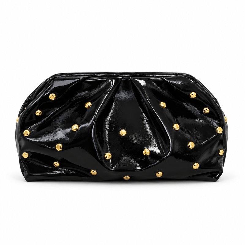 Black Studded Leather Evening Clutch Bag-2