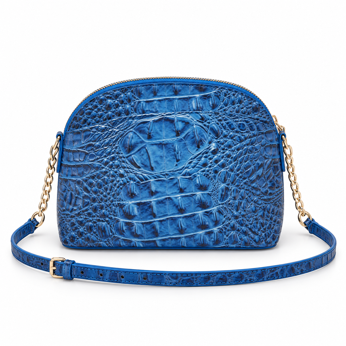 Blue Crocodile Embossed Dome Crossbody Bag