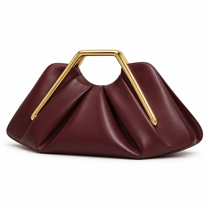 Coffee Leather Evening Clutch Golden Handle-3